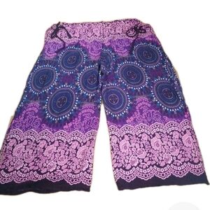 Boho Cover Up Beach Wide Leg Pants Open Sides Hip Tied Woman Plus O/S